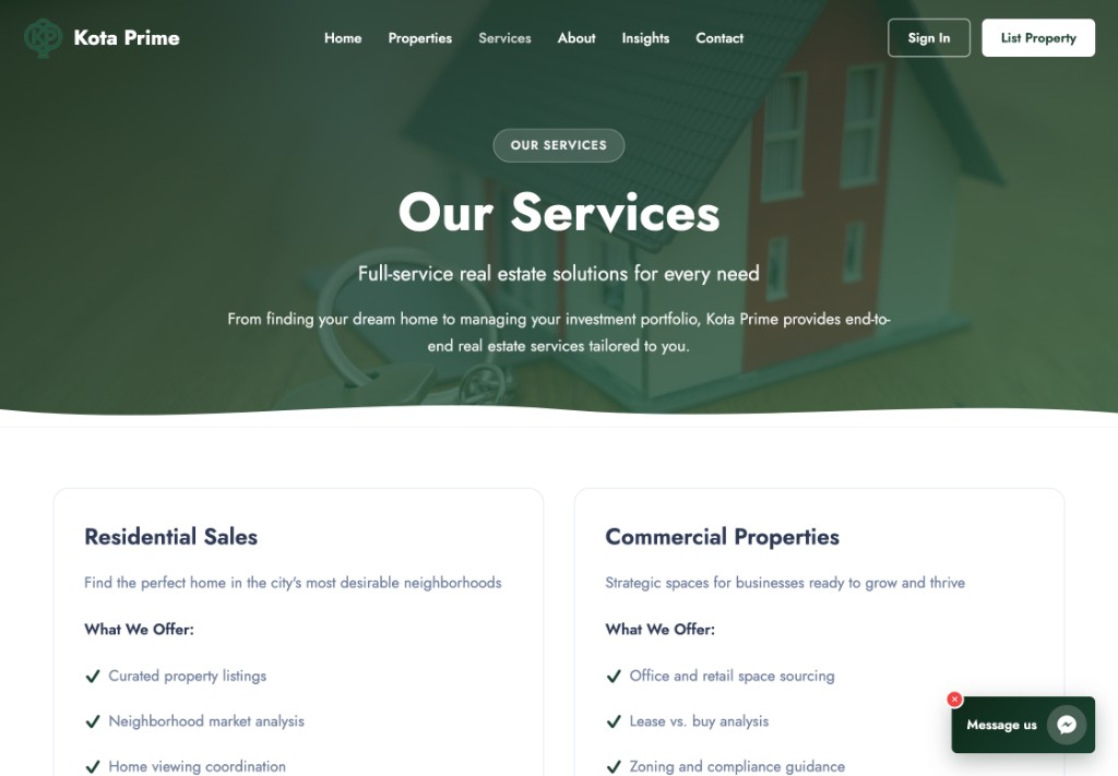 Our Services page on a tablet